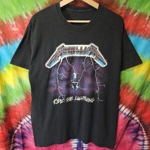 Metallica Black Graphic Band Tee with Blue and White Print 00's Printed Tag L